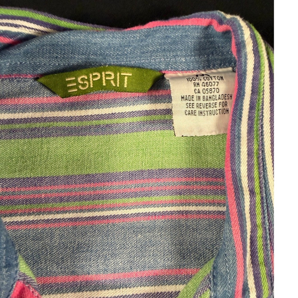Vintage Esprit Striped Button Down Shirt Medium Cotton 90s Grunge Colorblock - Picture 2 of 6